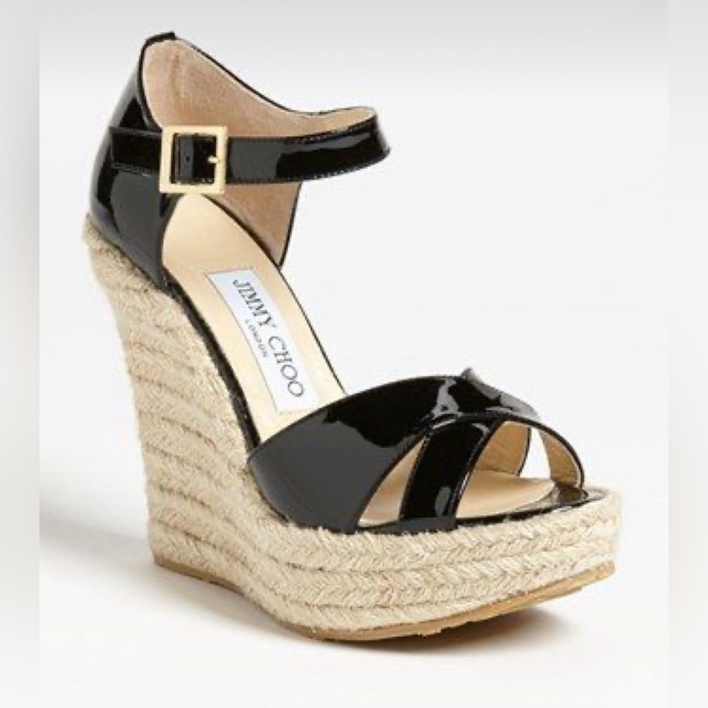 Jimmy Choo Pallis Wedge Sandals patent black EU 39.5
